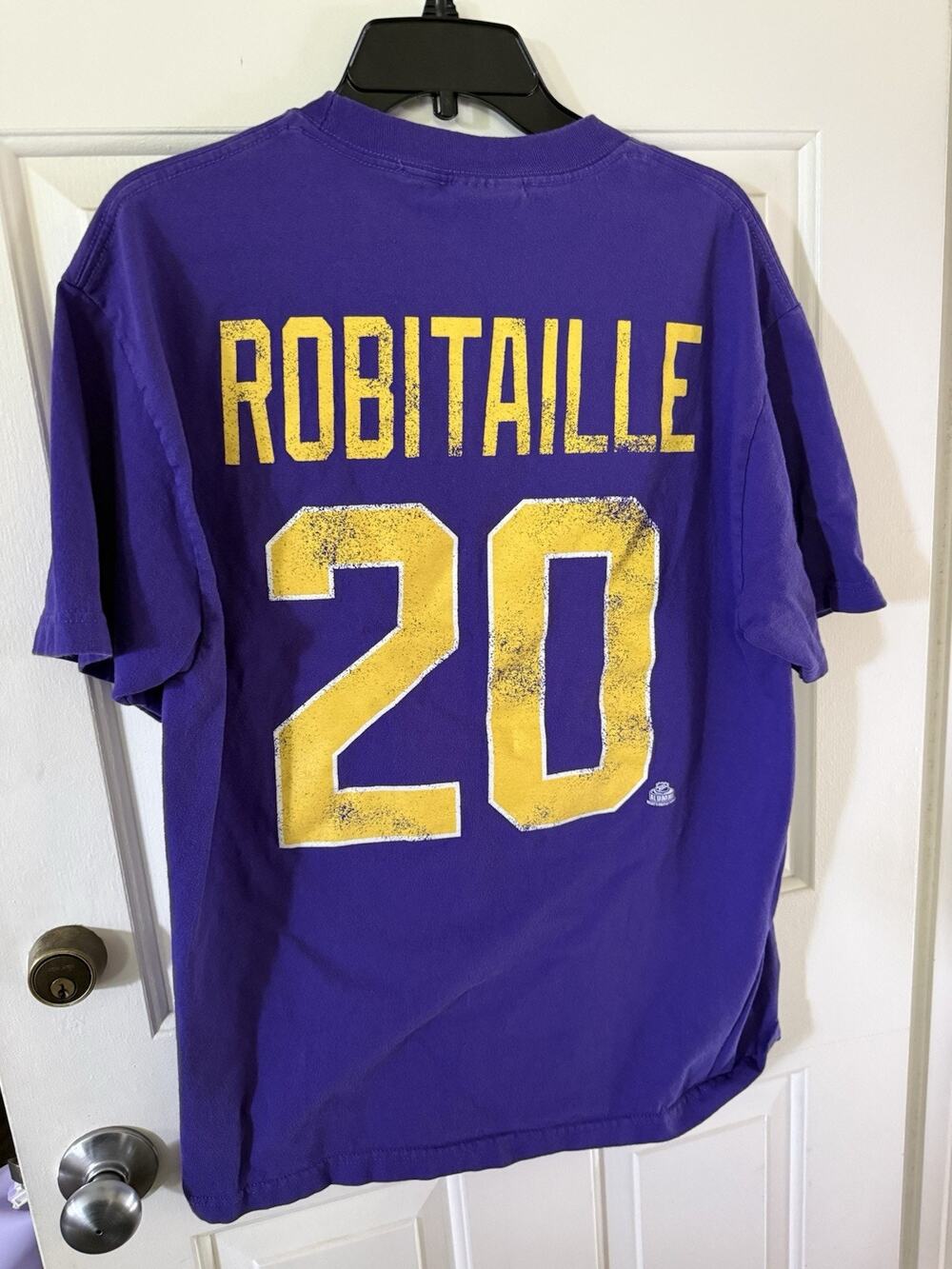 Luc Robitaille Old Time Hockey Alumni Shirt large Purple Gold Los Angeles Kings